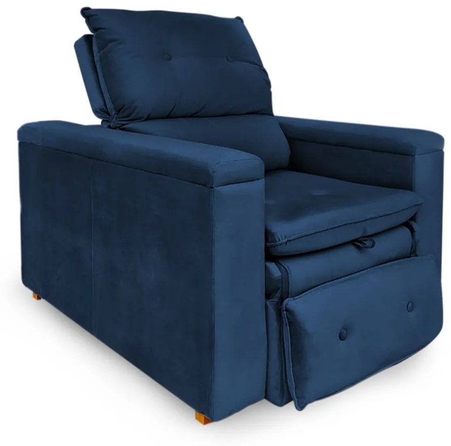 Poltrona Reclinável Retrátil Onix Veludo Azul Marinho - Sheep Estofados - Azul escuro