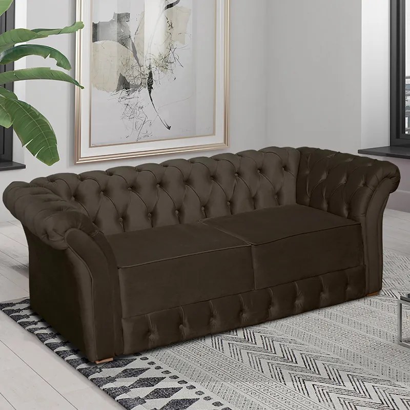 Namoradeira Sofá 2 Lugares Chesterfield Capitonê 186cm Veludo Marrom - Sheep Estofados - Marrom