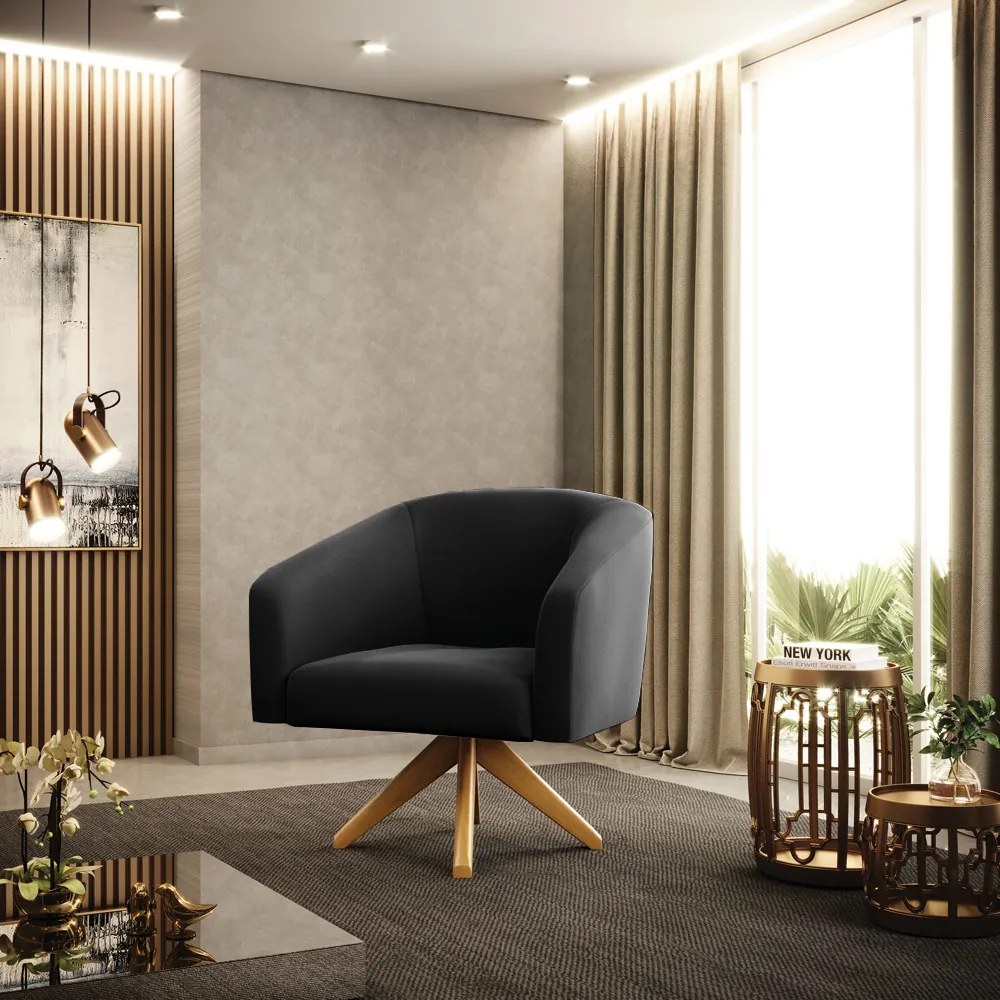 Poltrona Decorativa Giratória MA30 Kit 2 Stella Suede D03 - D'Rossi - Preto