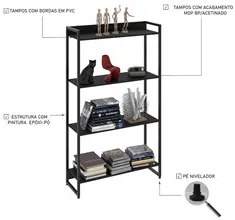 Estante Livreiro Dynamica Industrial 80cm 4 Prateleiras C08 Preto Ônix