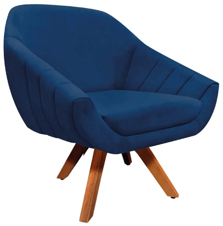 Kit 02 Poltronas Giratória Giovana Suede Azul Marinho Base Madeira MM30 D'Rossi