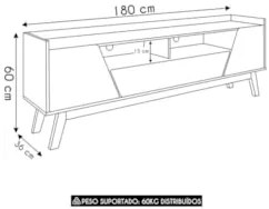 Rack Bancada Para TV 70 Pol 180cm Flora Off/Cinamomo B02 - Mpozenat
