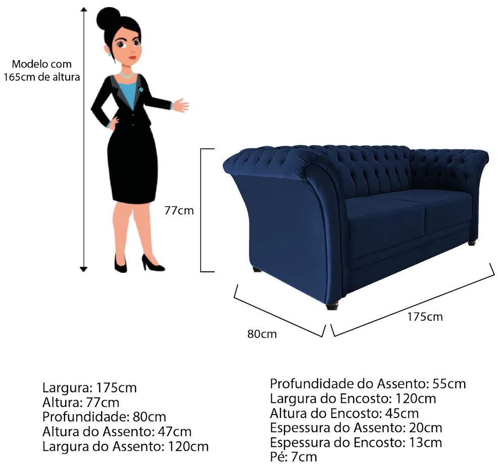 Namoradeira Chesterfield Sofia Suede Azul Marinho - ADJ Decor