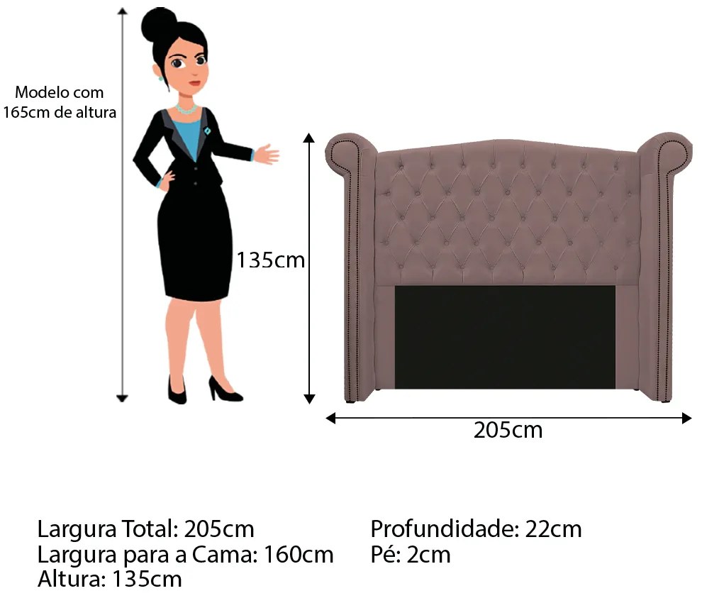 Kit Cabeceira e Calçadeira Veneza 160 cm Queen Size Linho Rosê - ADJ Decor