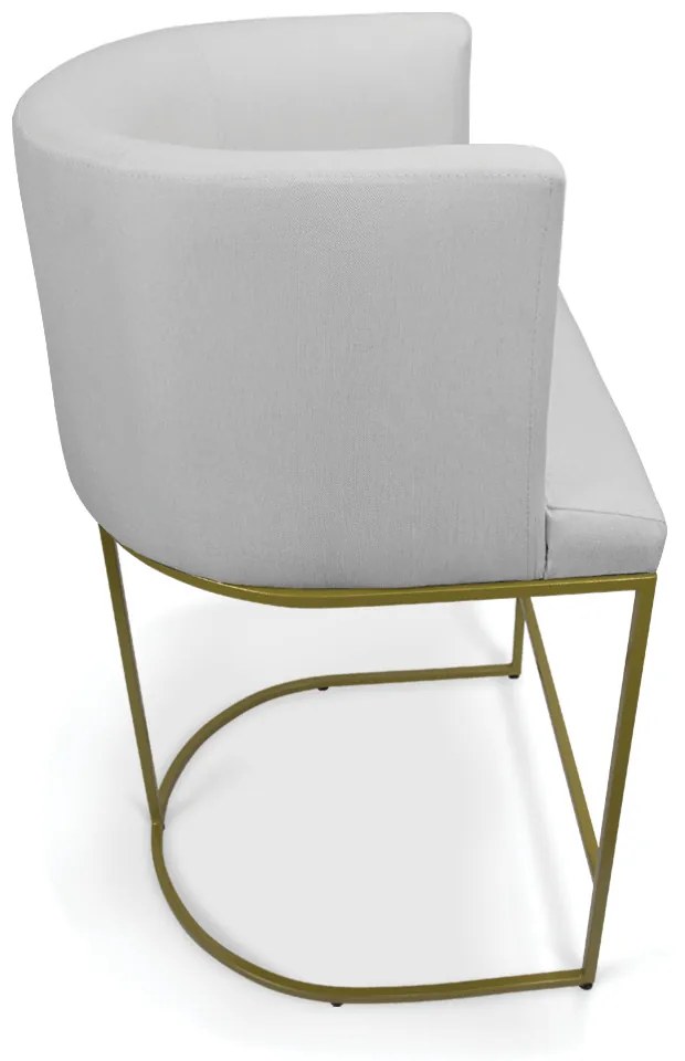 Kit 2 Banquetas Paola Linho Cinza A05 Base Metálica Dourada - D'Rossi