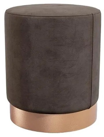 Puff Veludo Com Base Tecido Metalizado Cobre Marrom 47x40