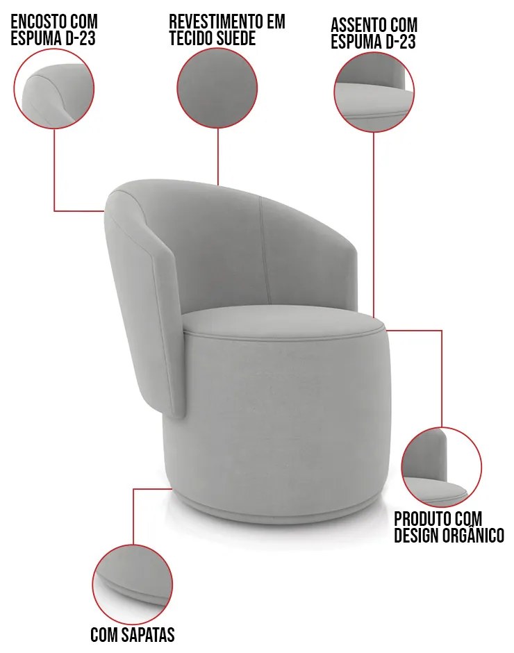 Sofá Namoradeira e 2 Poltronas Orgânica para Sala Malu Suede M11 - D'Rossi - Cinza