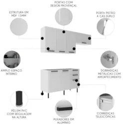 Armário Cozinha 3 Peças Balcão Para Pia CP4A Zaya Branco T01 - Mpozena
