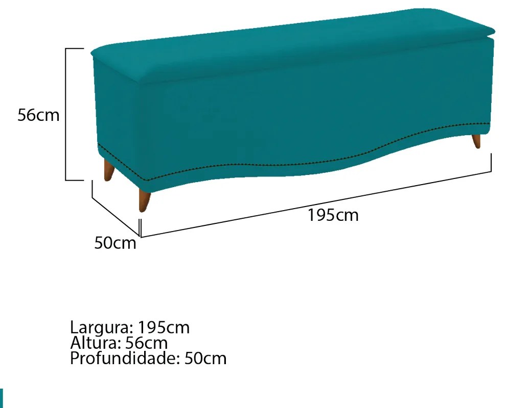Calçadeira Estofada Yasmim 195 cm King Size Suede Azul Turquesa - ADJ Decor