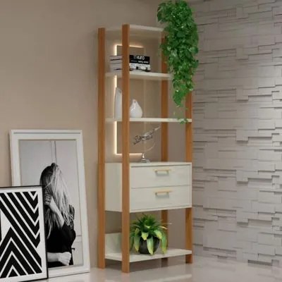 Estante 5 Prateleiras 2 Gavetas Off White Freijó 73x32x185 cm Dalla Costa