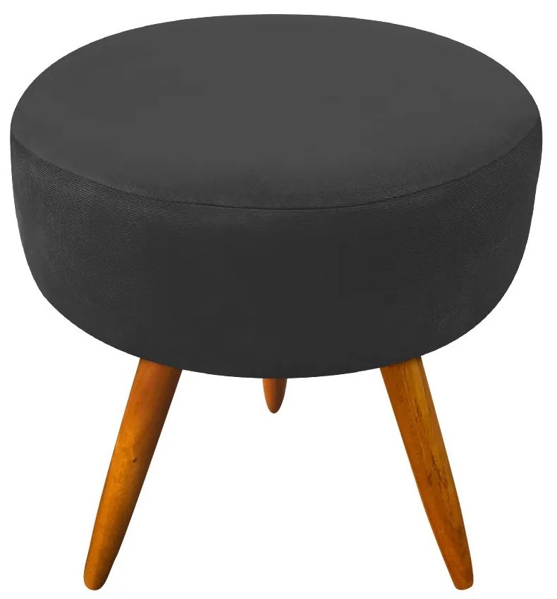 Kit 04 Puffs Banqueta Berlim Redondo Suede Preto Pés Castanho D'Rossi