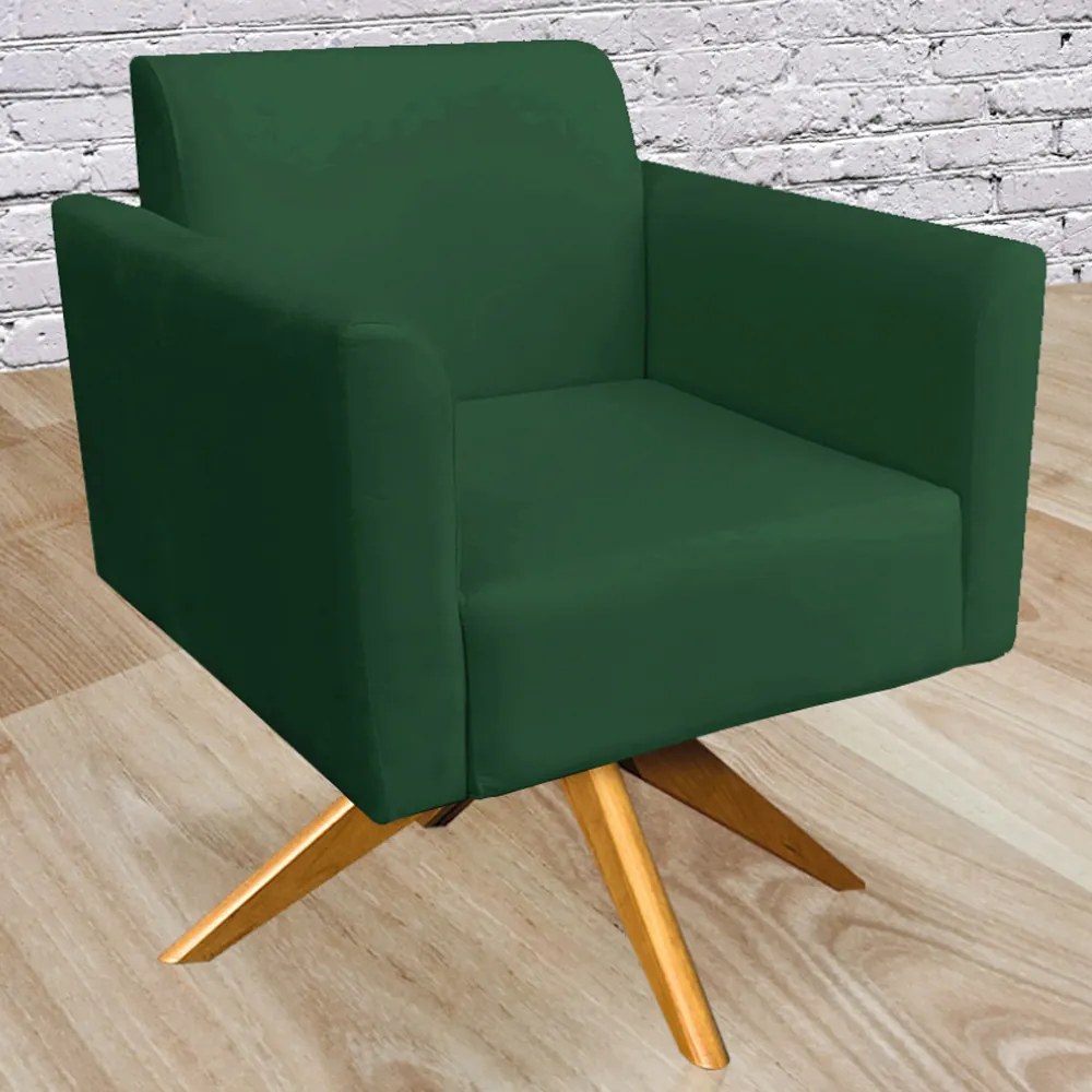 Poltrona Decorativa Isabella Base Giratória Madeira Suede Verde G19 - Gran Belo