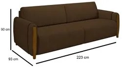 Sofá 3 Lugares 223cm Pés Madeira Amaranto M22 Veludo Marrom - Mpozenat