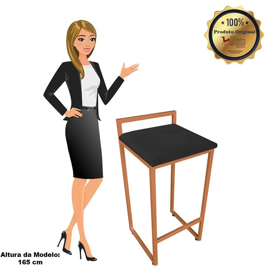 Banqueta Alta Lavínia Suede Base Cobre D'Rossi - Preto