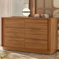 Cômoda Quarto 130cm Casal com 6 Gavetas Dino Nogueira D02 - Mpozenat