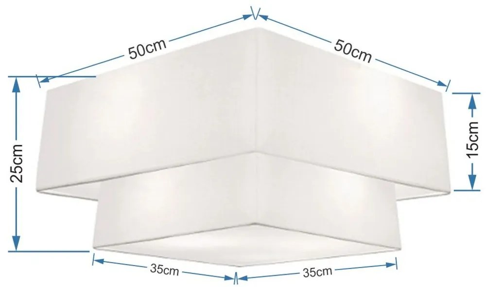 Plafon Duplo Quadrado Md-3022 Cúpula em Tecido 25/50x35cm Branco - Bivolt