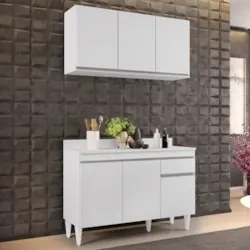 Armário Aéreo Virgínia e Balcão com Tampo 120cm Arizona Branco - Lumil