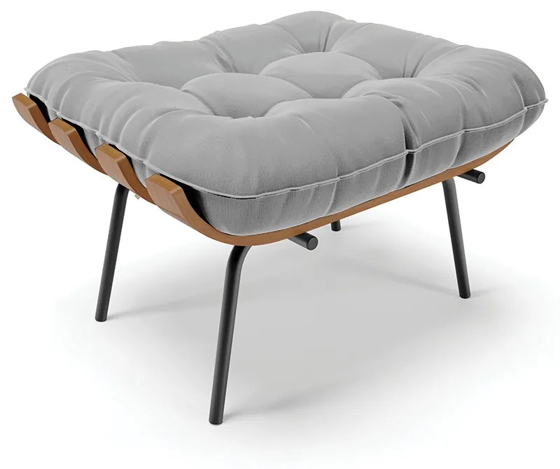 Puff Costela Suede Cinza Base Metálica Preto - D'Rossi