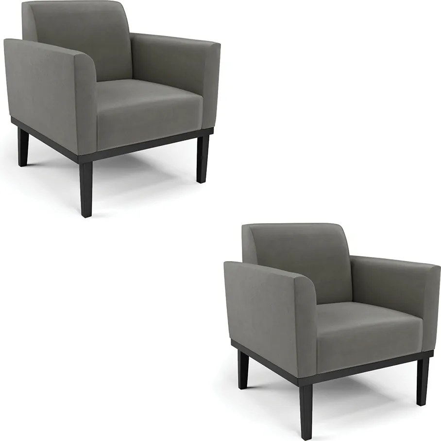 Kit 2 Poltronas Decorativas Isabella Pés Fixo em Madeira Preto Suede Grafite G19 - Gran Belo