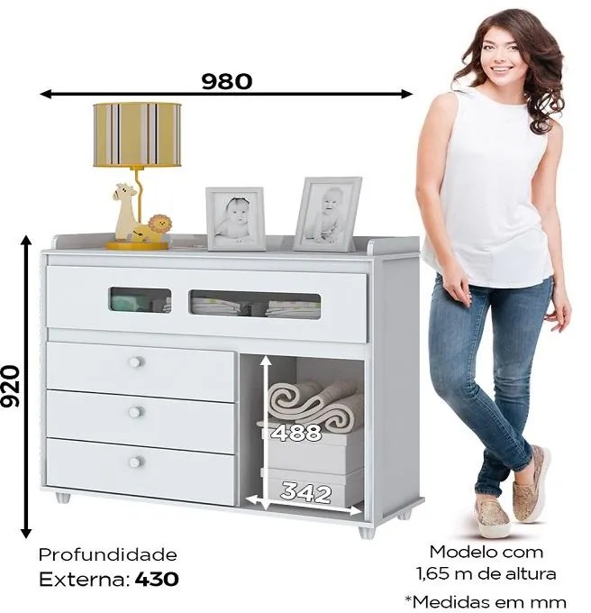 Cômoda Infantil Aquarela 4 Gavetas 1 Porta - Branco