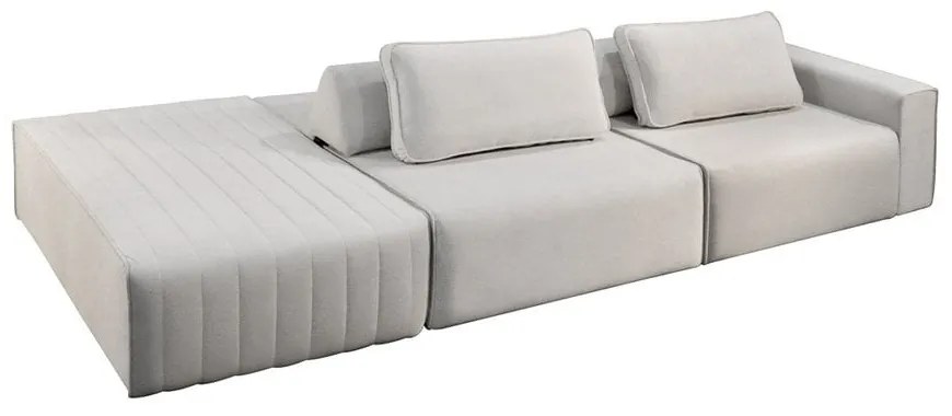 Sofá com Puff Serenity 3 Módulos Detalhe Matelassê Estrutura Madeira Eucalipto Reflorestada