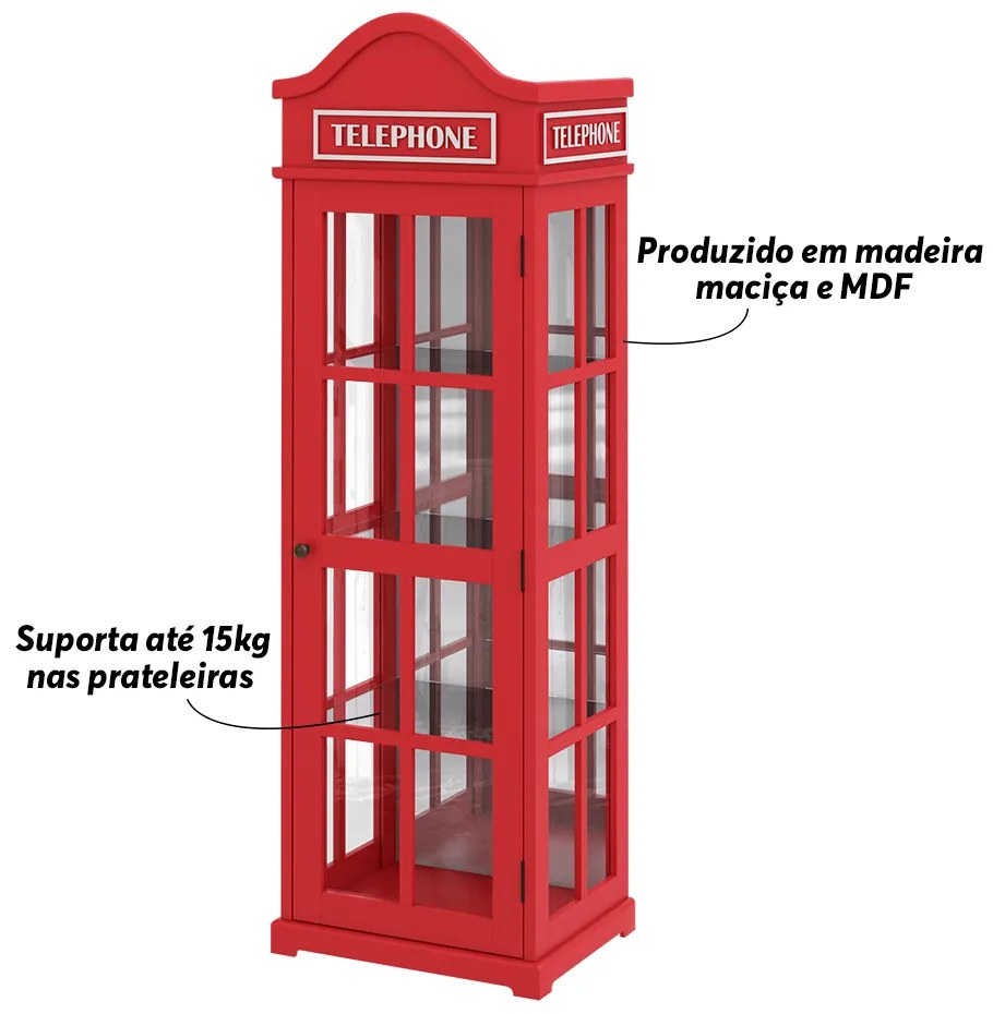 Cristaleira Decorativa com Nicho Sala de Estar Odin MDF Vermelho G42 - Gran Belo