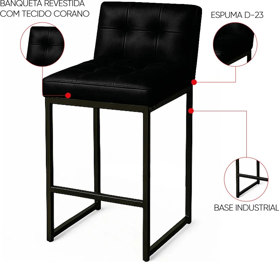Banqueta Cozinha Alta com Encosto Industrial Kit 2 Preto Lirina PU C05 - D'Rossi - Preto
