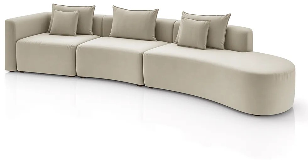Sofá Curvo Decorativo Kimiko 447Cm 6 Lugares Sala de Estar com Chaise Veludo Bege G52 - Gran Belo