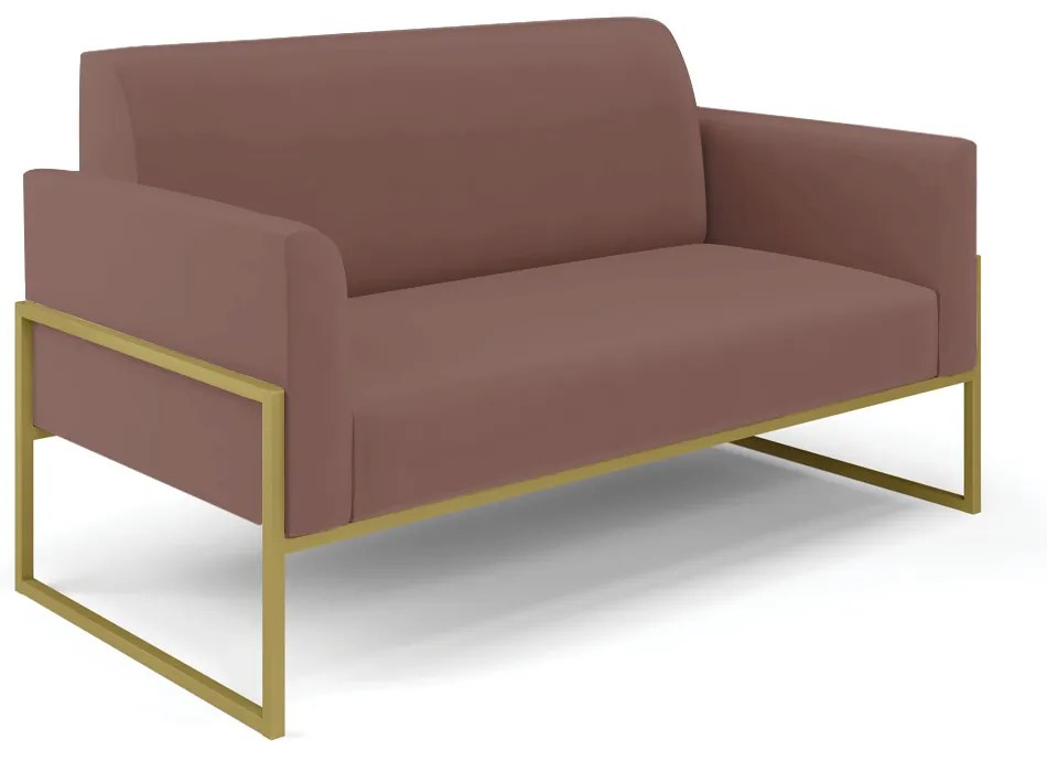 Sofá Namoradeira com Poltrona Base Industrial Alta Dourado Marisa Veludo D03 - D'Rossi - Rose