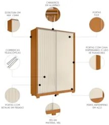 Guarda Roupa Solteiro 160cm Rizatto Flex A02 Off/Cinamomo   - Mpozenat