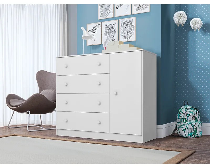 Cômoda Infantil com Sapateira Isis 1 Porta 4 Gavetas Branco - Incorplac