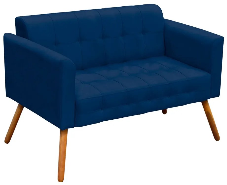 Kit 01 Namoradeira e 01 Poltrona Giratória Elisa Suede Base Estrela Cromada D'Rossi - Azul Marinho
