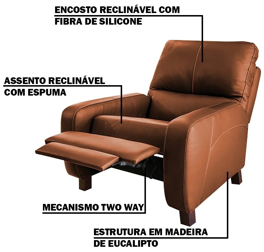 Poltrona do Papai Sala de Cinema Reclinável Manual Viena Two Way Couro Marrom Claro G40 - Gran Belo