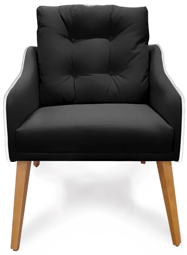 Poltrona Decorativa Delta Pés Palito Corano Branco / Veludo Preto - Sheep Estofados - Preto