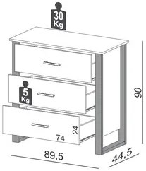 Cômoda Para Quarto Estilo Industrial 3 Gavetas F38 Freijó/Preto Fosco