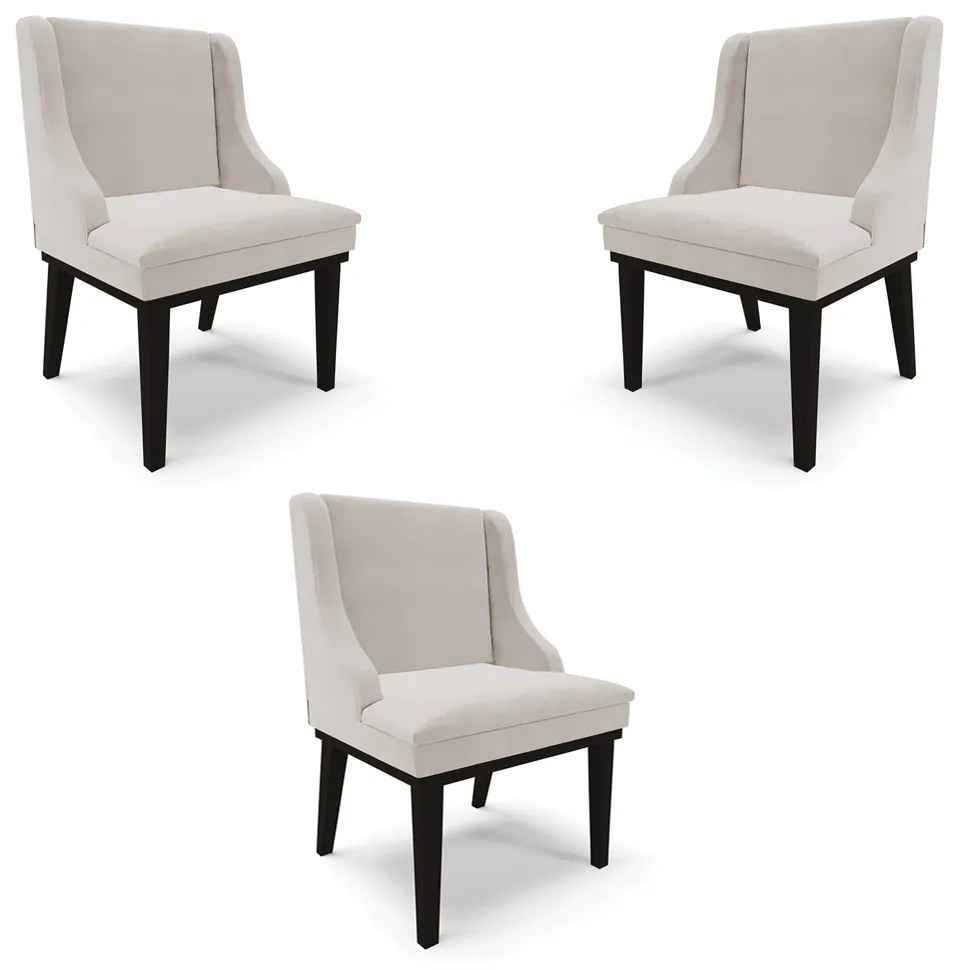 Kit 3 Cadeiras Decorativas Sala de Jantar Base Fixa de Madeira Firenze Veludo Cinza/Preto G19 - Gran Belo