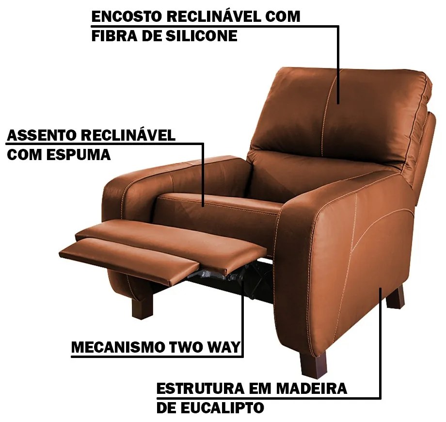 Poltrona do Papai Reclinável Manual Viena Two Way Couro Marrom Claro G40 - Gran Belo