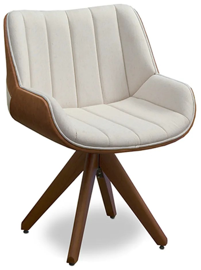 Poltrona Decorativa Base em Madeira Giratória Traoré Linho com PU OffWhite/Marrom G33 - Gran Belo