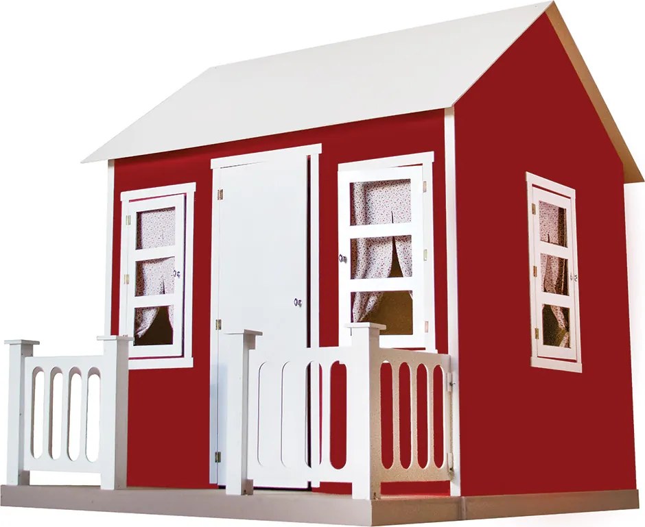 Casinha de Brinquedo com Cercado e Cortinas Vermelho/Branco L12 - Gran Belo