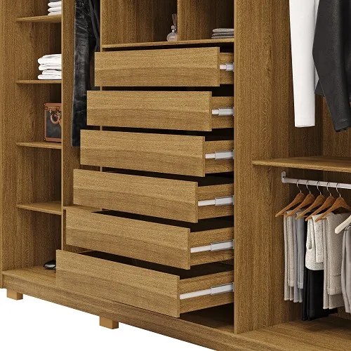 Guarda Roupa Com Espelho Dubai Majestic 6 Portas e 6 Gavetas Nature - Vila Rica Móveis