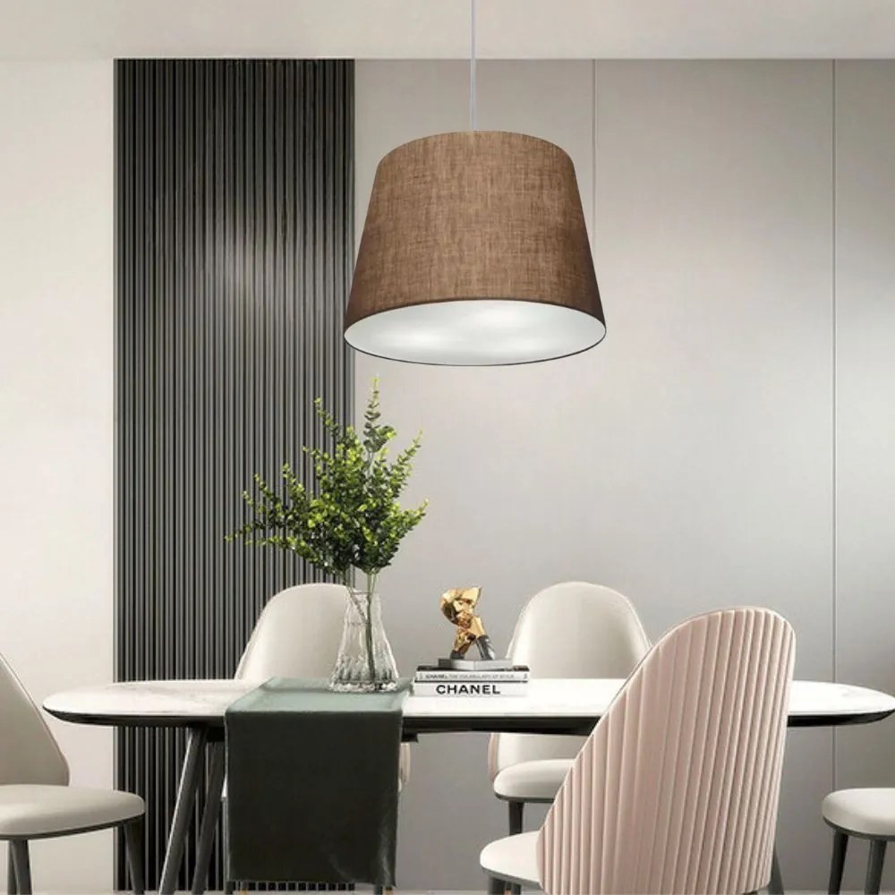 Lustre Pendente Cone Md-4155 Cúpula em Tecido 30/40x30cm Café - Bivolt