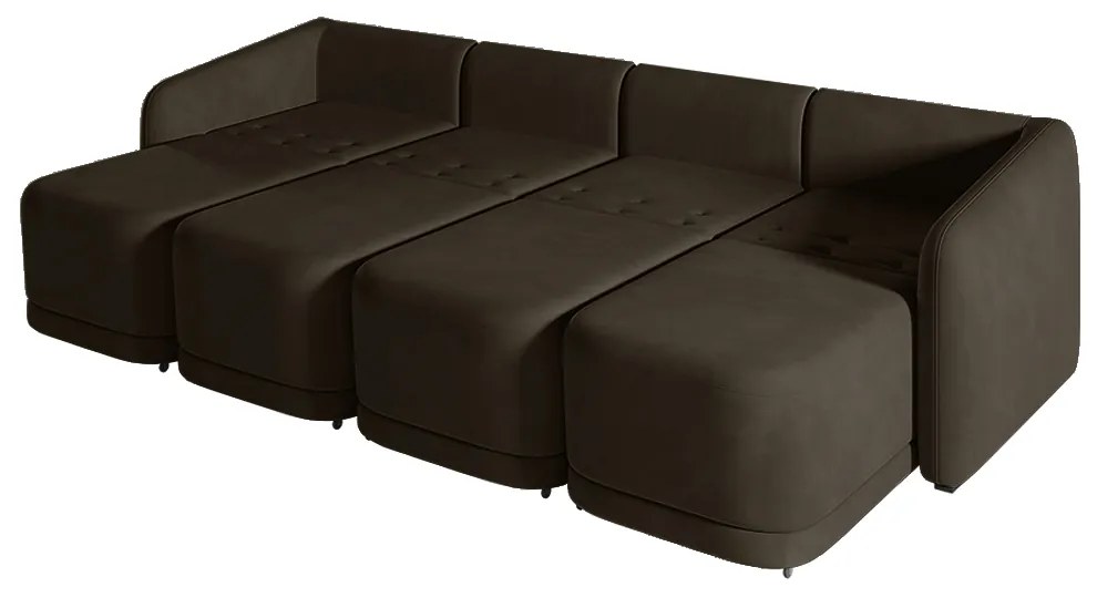 Sofá Cama Modulado Retrátil e Reclinável Decorativo Varsóvia 436cm Veludo Marrom G33 - Gran Belo