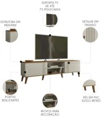 Rack Bancada Para TV 75 Pol 180cm Sia Off/Nature Z49 - Mpozenato