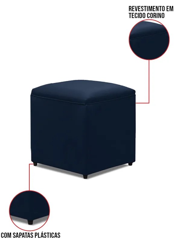 Puff Decorativo Quadrado para Sala Lígia Sintético E03 - D'Rossi - Azul Marinho