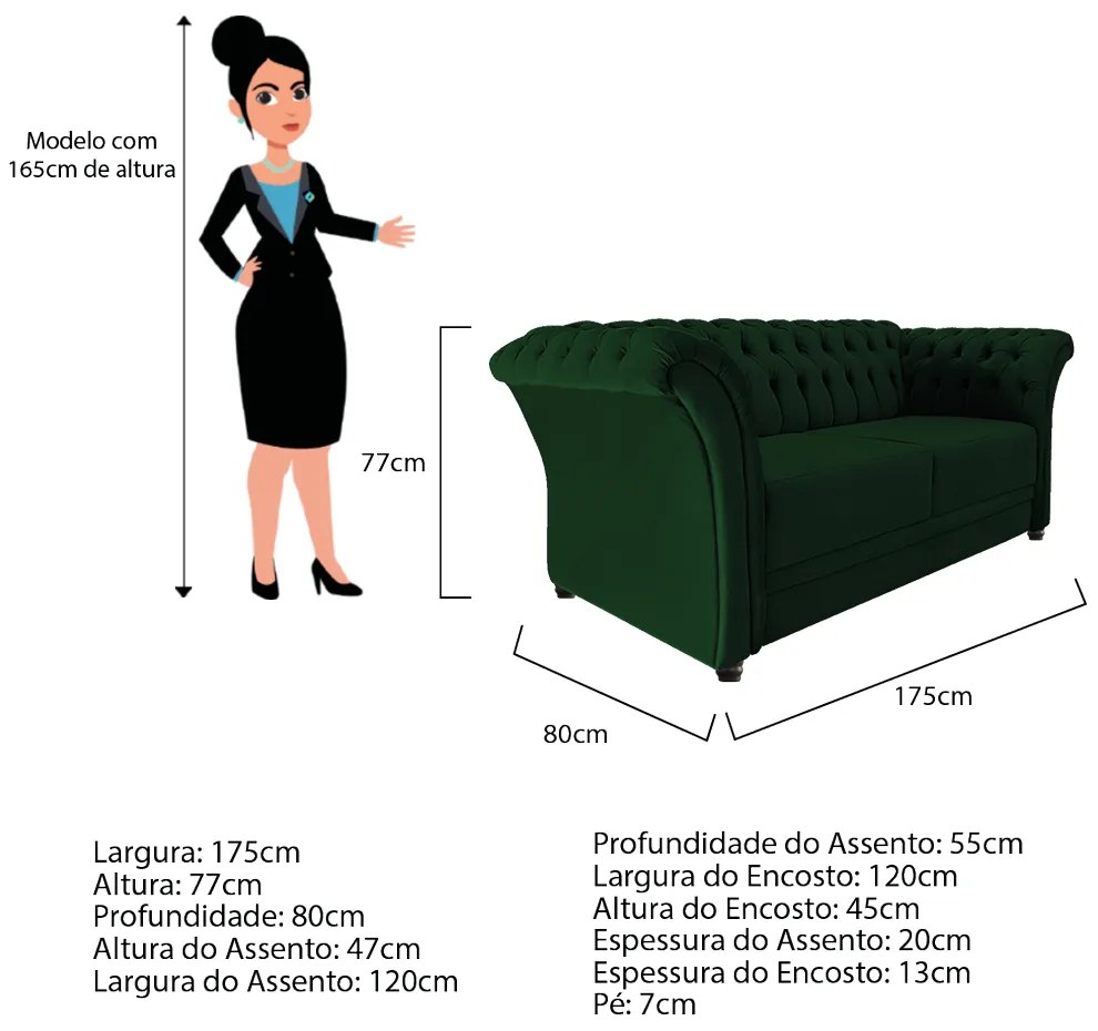 Namoradeira Chesterfield Sofia Suede Verde - ADJ Decor