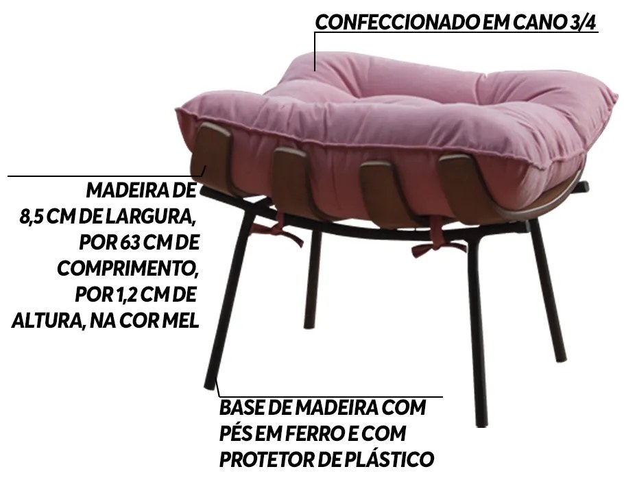 Kit 2 Puffs Decorativos Sala de Estar Abel Base de Madeira Preto Suede Rosa G41 - Gran Belo