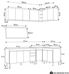 Armário de Cozinha Modulado de Canto 6 Peças CP32 Balcão com Tampo Cas