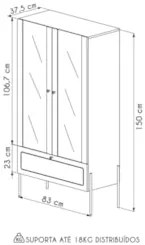 Cristaleira 2 Portas de Vidro Pé Metal Arlo A10 Hanover/Dourado - Mpoz