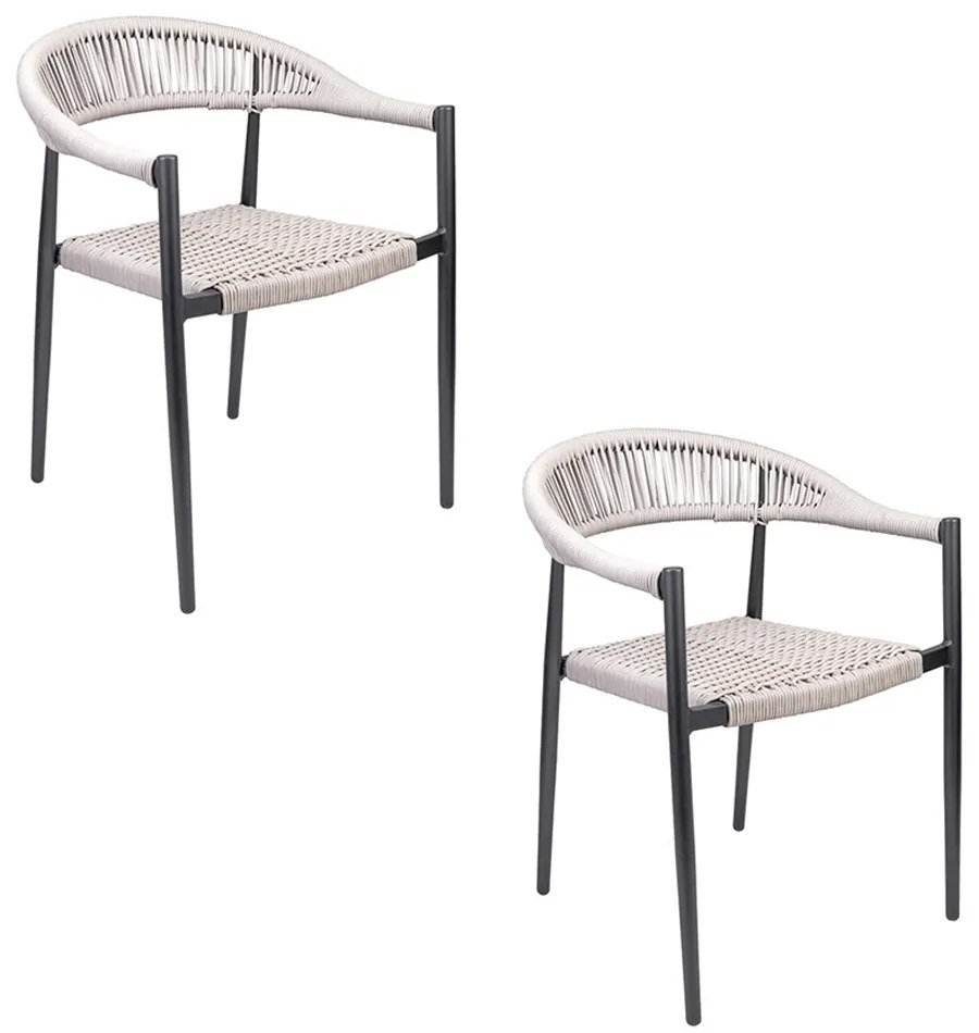 Kit 2 Cadeiras Área Externa de Alumínio Carmy com Corda Naútica Grafite/Amêndoa G56 - Gran Belo