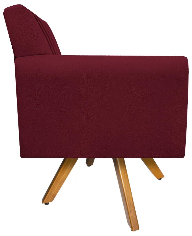 Poltrona Laura Base Giratória de Madeira Suede Bordô - ADJ Decor